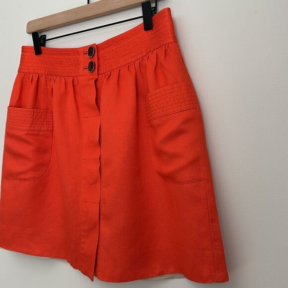 J.CREW Women’s Linen Blend Skirt 8 Button Front Lined Pockets Bright Orange Sz.8 - Picture 9 of 9
